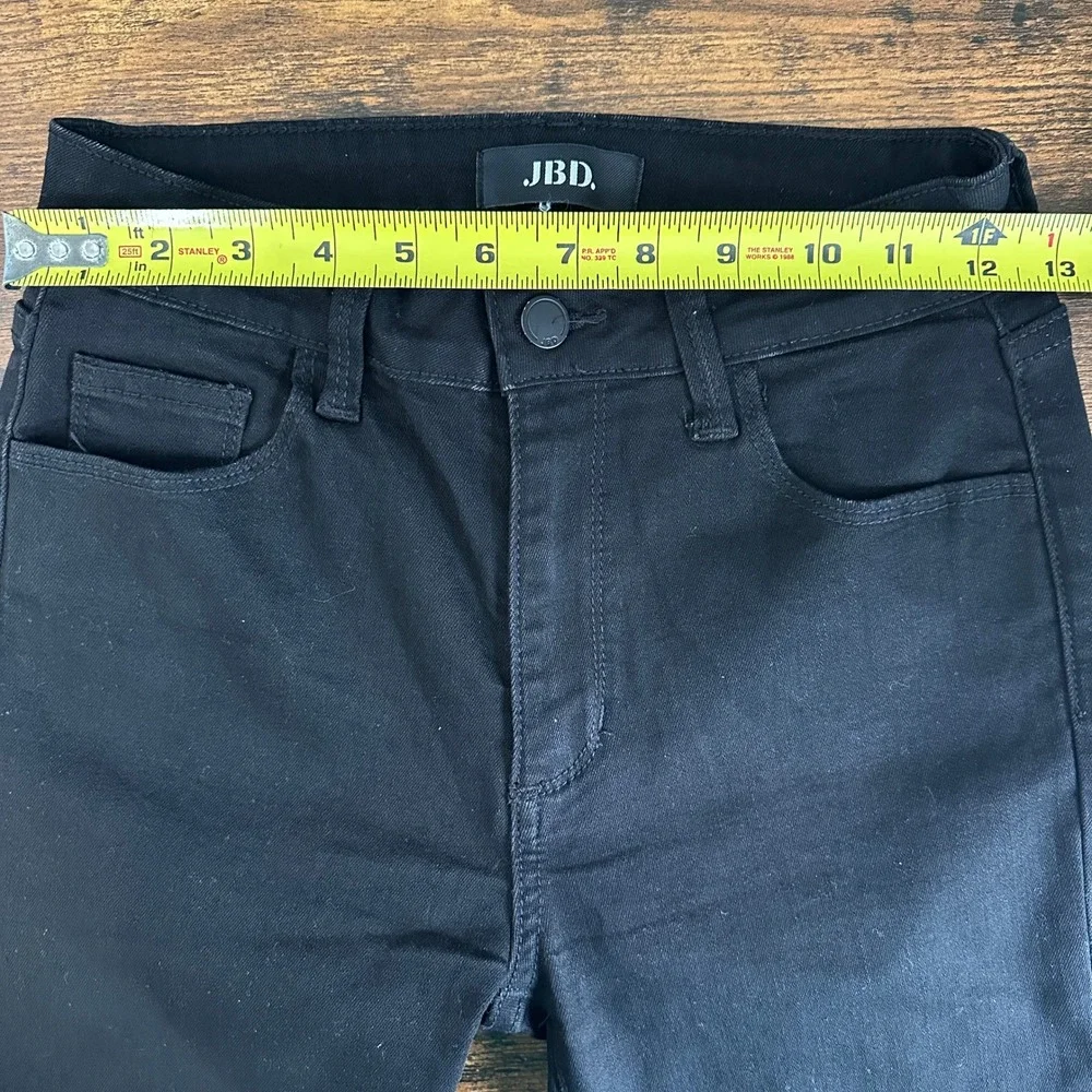 JBD Just Black Denim Flare Jeans Womens‎ 25 Black Raw Hem High Rise Stretch